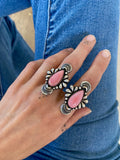 The Peacock Ring 2- Pink Conch and Sterling Silver- Finished to Size or as a Pendant