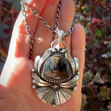 The Inferno Necklace- Midnight Inferno Jasper and Sterling Silver- 18" Sterling Chain Included