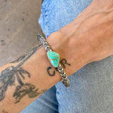 Chunky Stamped Stacker Cuff- Size L/XL- Natural Royston Turquoise and Chunky Sterling Silver Bracelet