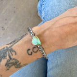 Chunky Stamped Stacker Cuff- Size M/L- Natural Royston Turquoise and Chunky Sterling Silver Bracelet