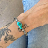 Chunky Stamped Stacker Cuff- Size S/M- Natural Royston Turquoise and Chunky Sterling Silver Bracelet