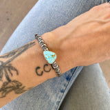 Chunky Stamped Stacker Cuff- Size XS/S- Natural Royston Turquoise and Chunky Sterling Silver Bracelet