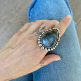 The Elysian Ring- Tide Pool Plume Agate and Sterling Silver- Finished to Size or as a Pendant