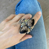 The Twin Flame Ring- Petrified Palm Root and Sterling Silver- Finished to Size or as a Pendant