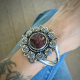 The Third Eye Cuff- Size M/L- Idaho Sunset Jasper and Sterling Silver Bracelet