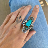 The Peacock Ring - Kingman Turquoise and Sterling Silver- Finished to Size or as a Pendant