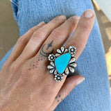 The Flora Ring- Carico Lake Turquoise and Sterling Silver- Finished to Size or as a Pendant