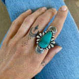 The Peacock Ring - Royston Turquoise and Sterling Silver- Finished to Size or as a Pendant