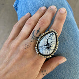 The Blizzard Ring- Natural White Buffalo and Sterling Silver- Finished to Size or as a Pendant
