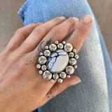 The White Buffalo Supernova Ring- Natural White Buffalo and Sterling Silver- Finished to Size or as a Pendant