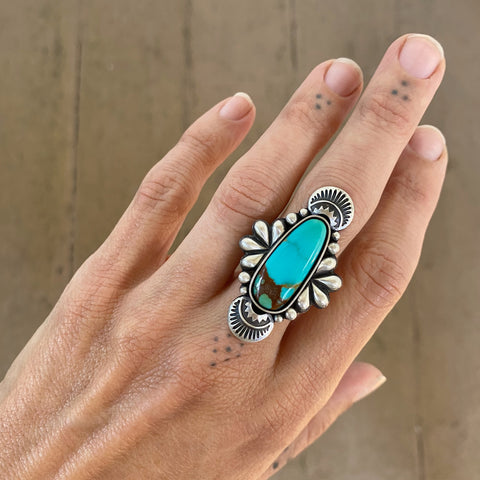 The Peacock Ring - Kingman Turquoise and Sterling Silver- Finished to Size or as a Pendant