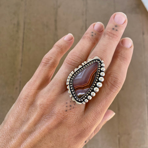 The Cosmos Ring- Laguna Agate and Sterling Silver- Finished to Size or as a Pendant