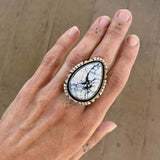 The Blizzard Ring- Natural White Buffalo and Sterling Silver- Finished to Size or as a Pendant
