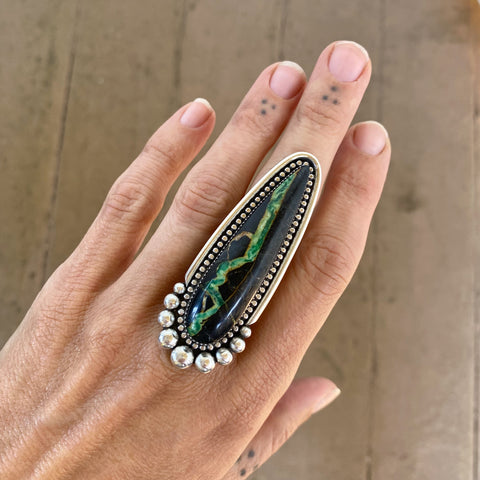 The Talon Ring- Cristo Ribbon Variscite and Sterling Silver- Finished to Size or as a Pendant
