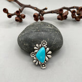 The Flora Ring- Carico Lake Turquoise and Sterling Silver- Finished to Size or as a Pendant