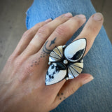 The Mariposa Ring- White Buffalo and Sterling Silver- Finished to Size or as a Pendant