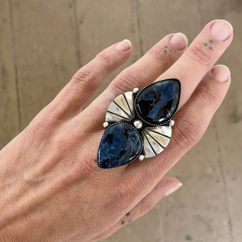 The Mariposa Ring- Pietersite and Sterling Silver- Finished to Size or as a Pendant