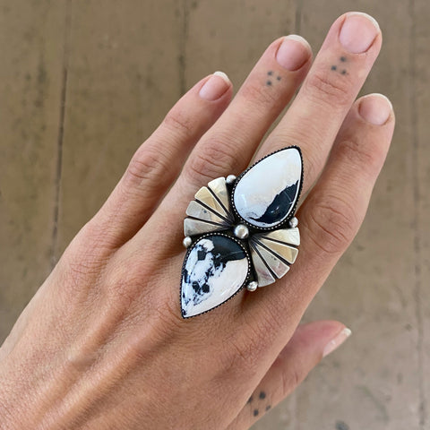 The Mariposa Ring- White Buffalo and Sterling Silver- Finished to Size or as a Pendant