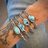 Chunky Stamped Stacker Cuff- Size S/M- Natural Golden Hills Turquoise and Chunky Sterling Silver Bracelet