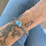 Chunky Stamped Stacker Cuff- Size M/L- Natural Golden Hills Turquoise and Chunky Sterling Silver Bracelet