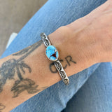 Chunky Stamped Stacker Cuff- Size S/M- Natural Golden Hills Turquoise and Chunky Sterling Silver Bracelet