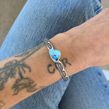 Chunky Stamped Stacker Cuff- Size XS/S- Natural Golden Hills Lavender Turquoise and Chunky Sterling Silver Bracelet