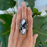 The Snow Blossom Ring- Natural White Buffalo and Sterling Silver- Finished to Size or as a Pendant