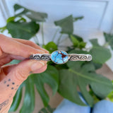 Chunky Stamped Stacker Cuff- Size S/M- Natural Golden Hills Turquoise and Chunky Sterling Silver Bracelet