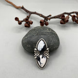 The Snow Blossom Ring- Natural White Buffalo and Sterling Silver- Finished to Size or as a Pendant