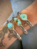 Heavyweight Stamped Cuff- Size M/L- Natural Royston Turquoise and Chunky Sterling Silver Bracelet