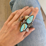 The Secret Garden Ring- Natural Royston Turquoise and Sterling Silver- Finished to Size or as a Pendant