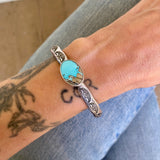 Heavyweight Stamped Cuff- Size M/L- Natural Royston Turquoise and Chunky Sterling Silver Bracelet