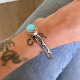 Heavyweight Stamped Cuff- Size M/L- Natural Royston Turquoise and Chunky Sterling Silver Bracelet