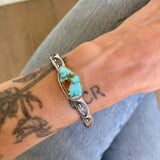 Heavyweight Stamped Cuff- Size S/M- Natural Royston Turquoise and Chunky Sterling Silver Bracelet