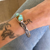 Heavyweight Stamped Cuff- Size S/M- Natural Royston Turquoise and Chunky Sterling Silver Bracelet