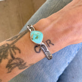 Heavyweight Stamped Cuff- Size XS/S- Natural Royston Turquoise and Chunky Sterling Silver Bracelet