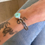 Heavyweight Stamped Cuff- Size XS/S- Natural Royston Turquoise and Chunky Sterling Silver Bracelet