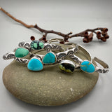 Heavyweight Stamped Cuff- Size XS/S- Natural New Lander Variscite and Chunky Sterling Silver Bracelet