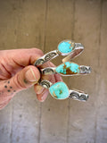 Heavyweight Stamped Cuff- Size S/M- Natural Royston Turquoise and Chunky Sterling Silver Bracelet