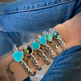 Heavyweight Stamped Cuff- Size M/L- Natural New Lander Variscite and Chunky Sterling Silver Bracelet