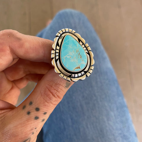 Silhouette Ring for Sandrine- Natural Royston Turquoise and Sterling Silver- 6.5