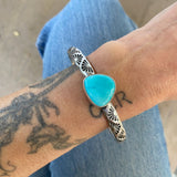 Heavyweight Stamped Cuff- Size L/XL- Royston Turquoise and Chunky Sterling Silver Bracelet