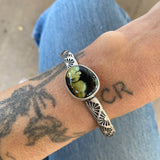 Heavyweight Stamped Cuff- Size M/L- Natural New Lander Variscite and Chunky Sterling Silver Bracelet