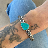 Heavyweight Stamped Cuff- Size M/L- Royston Turquoise and Chunky Sterling Silver Bracelet