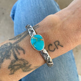 Heavyweight Stamped Cuff- Size S/M- Royston Turquoise and Chunky Sterling Silver Bracelet