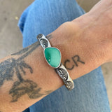 Heavyweight Stamped Cuff- Size S/M- Broken Arrow Variscite and Chunky Sterling Silver Bracelet