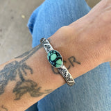 Heavyweight Stamped Cuff- Size XS/S- Natural New Lander Variscite and Chunky Sterling Silver Bracelet