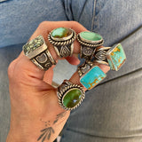 The Two-Tone Signet Ring- Fits Size 11- Natural Ajax Turquoise and Sterling Silver