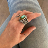 The Polychrome Royston Signet Ring- Fits Size 7.5- Natural Polychrome Royston Turquoise and Sterling Silver