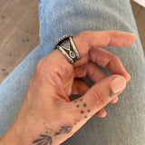 The Polychrome Royston Signet Ring- Fits Size 7.5- Natural Polychrome Royston Turquoise and Sterling Silver